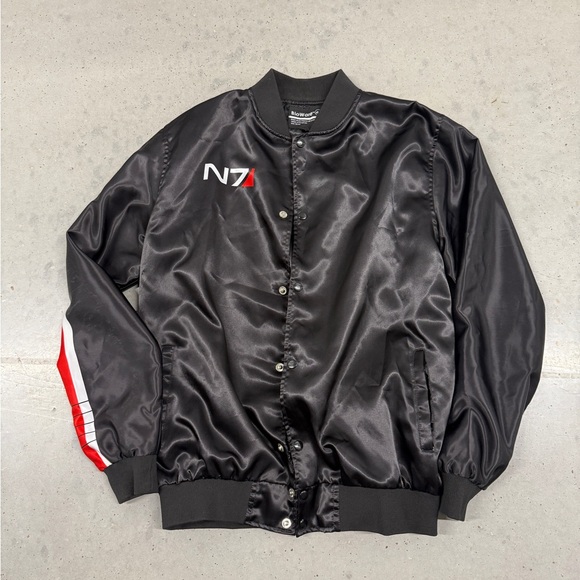 Black Mass Effect N7 Satin Bomber Jacket. - Picture 1 of 4